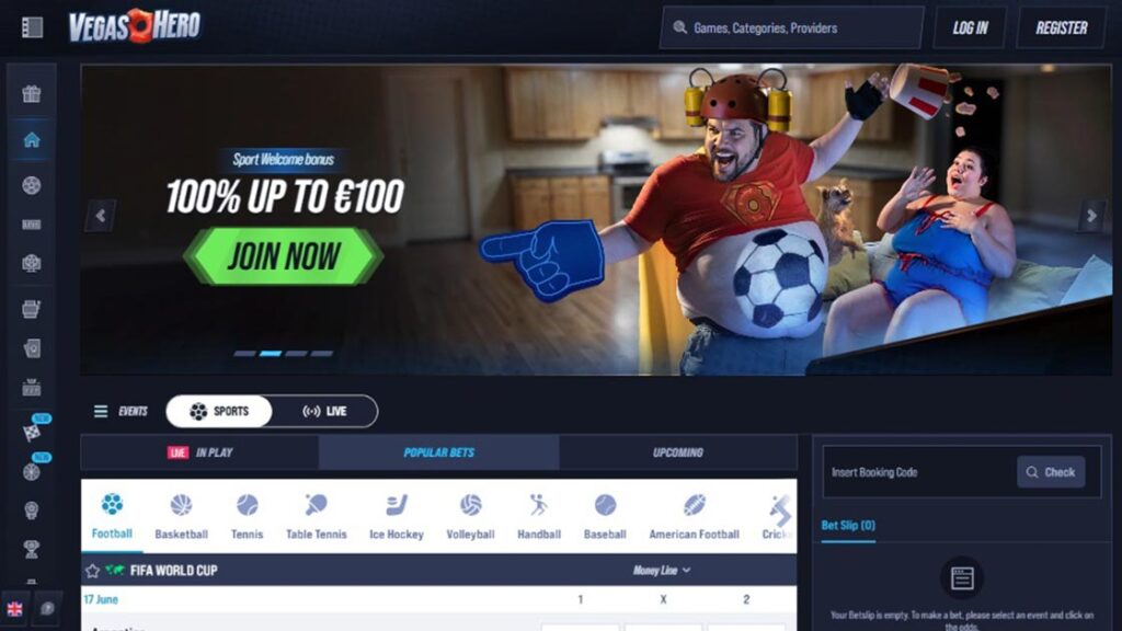 homepage van de legale bookmaker van vegashero